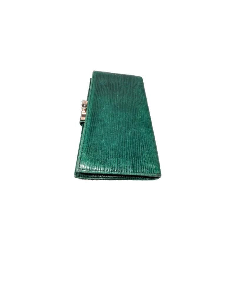 Givenchy Vintage Green Ribbed Lizard-Embossed Leather Kiss Lock Continental 8