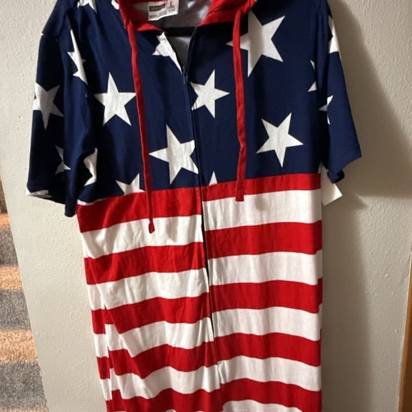 Bioworld American Flag Stars & Stripes Full Zip Hooded Jumpsuit Onesie