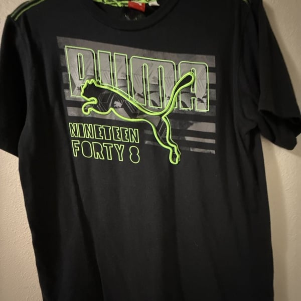 PUMA Black and Neon Green Nineteen Forty 8 Graphic T-Shirt
