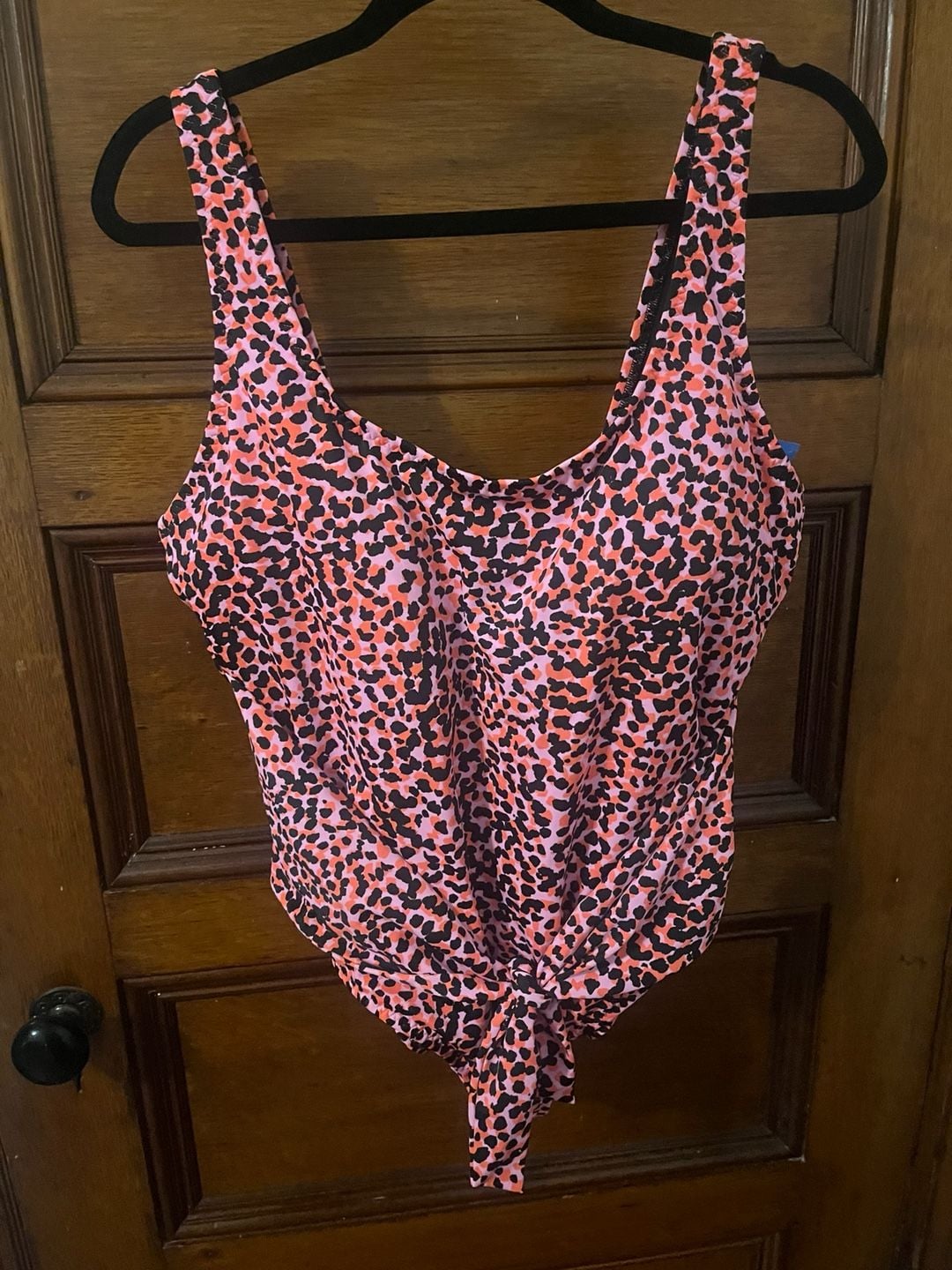 Fabletics Scoop Tie Back One-Piece Swimsuit in Flash Orange Safari Spots 2