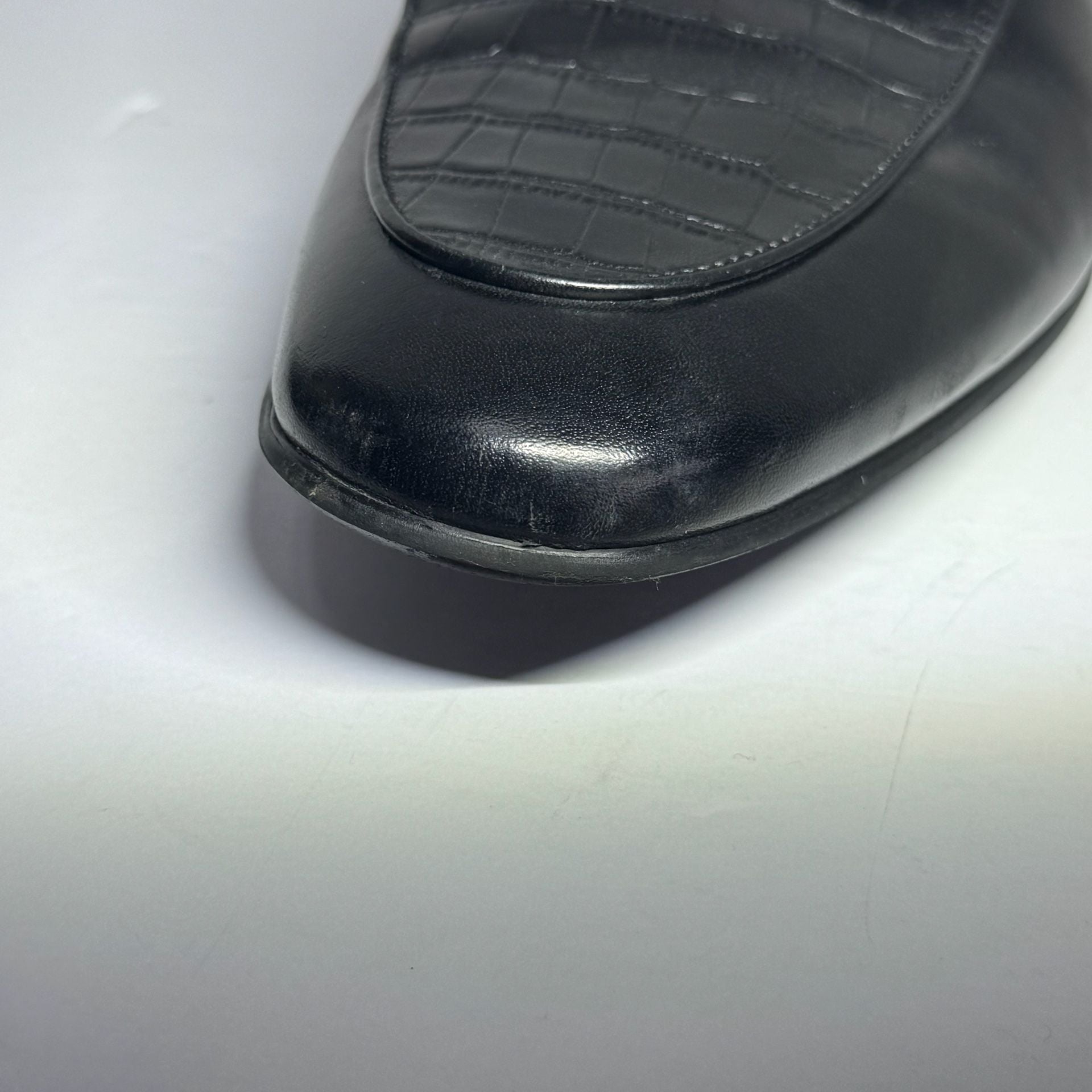 GIFENNSE Handmade Black Leather Croc-Embossed Loafers Size 13 8