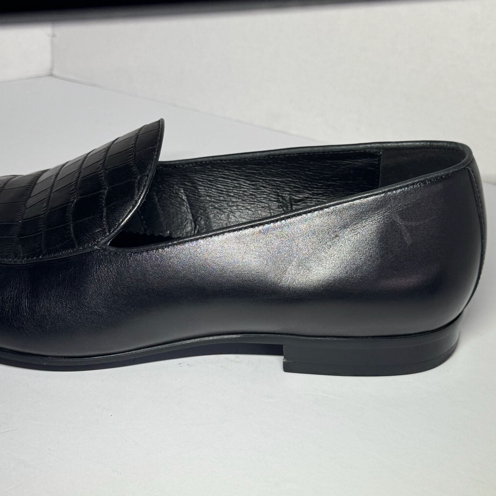GIFENNSE Handmade Black Leather Croc-Embossed Loafers Size 13 10