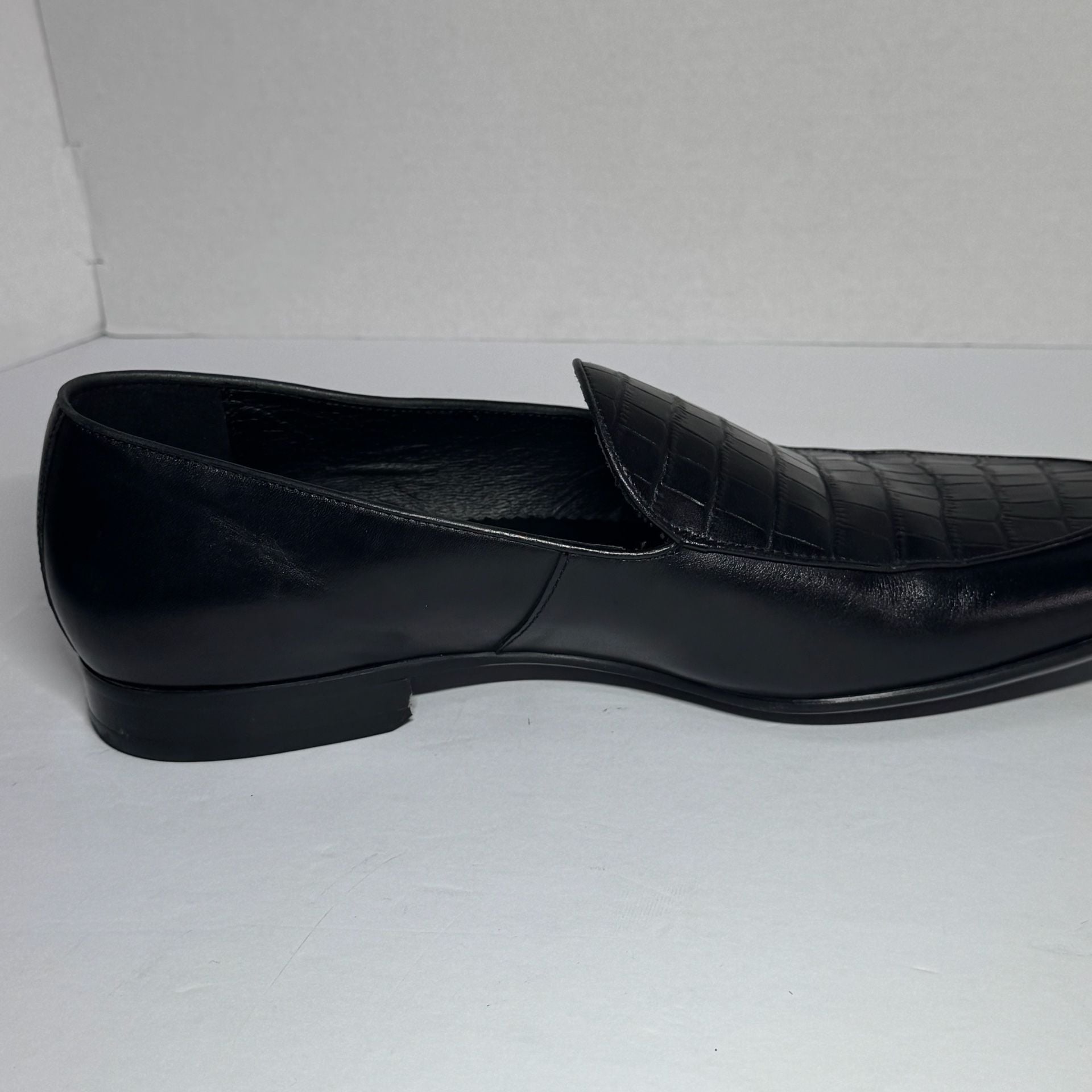 GIFENNSE Handmade Black Leather Croc-Embossed Loafers Size 13 13