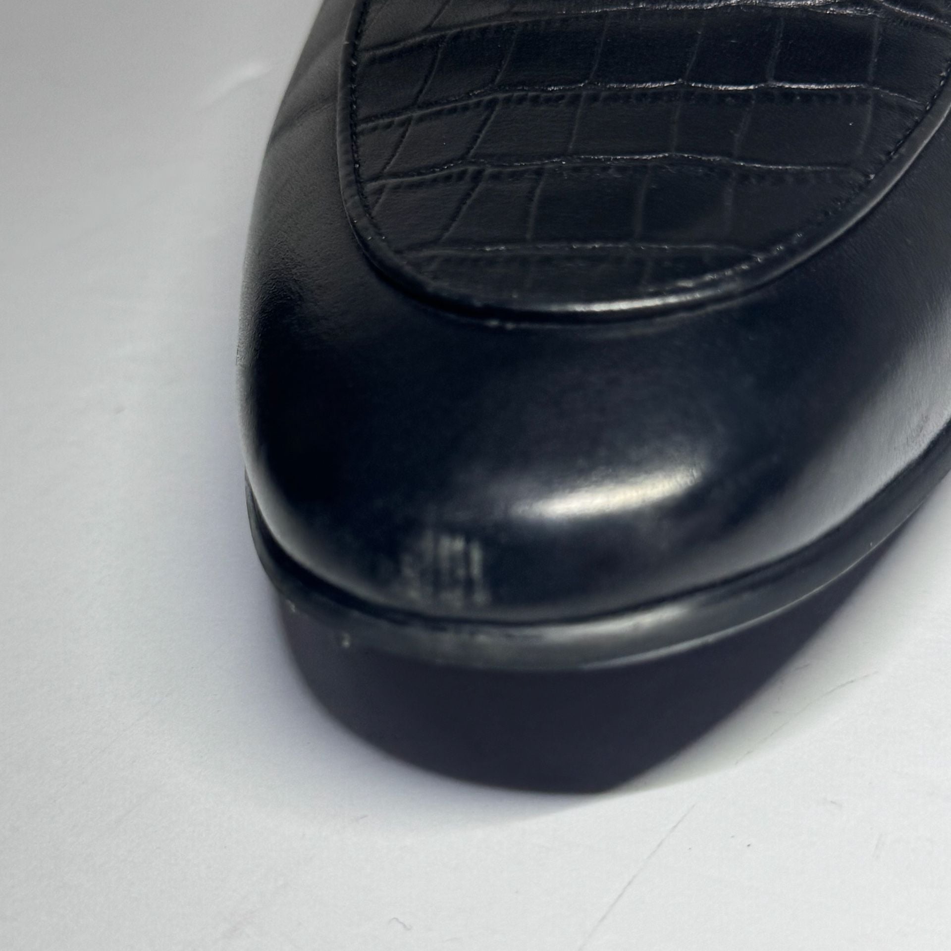 GIFENNSE Handmade Black Leather Croc-Embossed Loafers Size 13 15