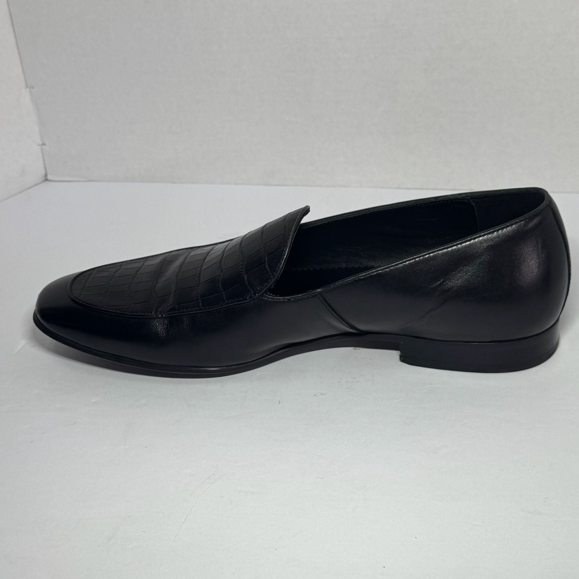 GIFENNSE Handmade Black Leather Croc-Embossed Loafers Size 13 18