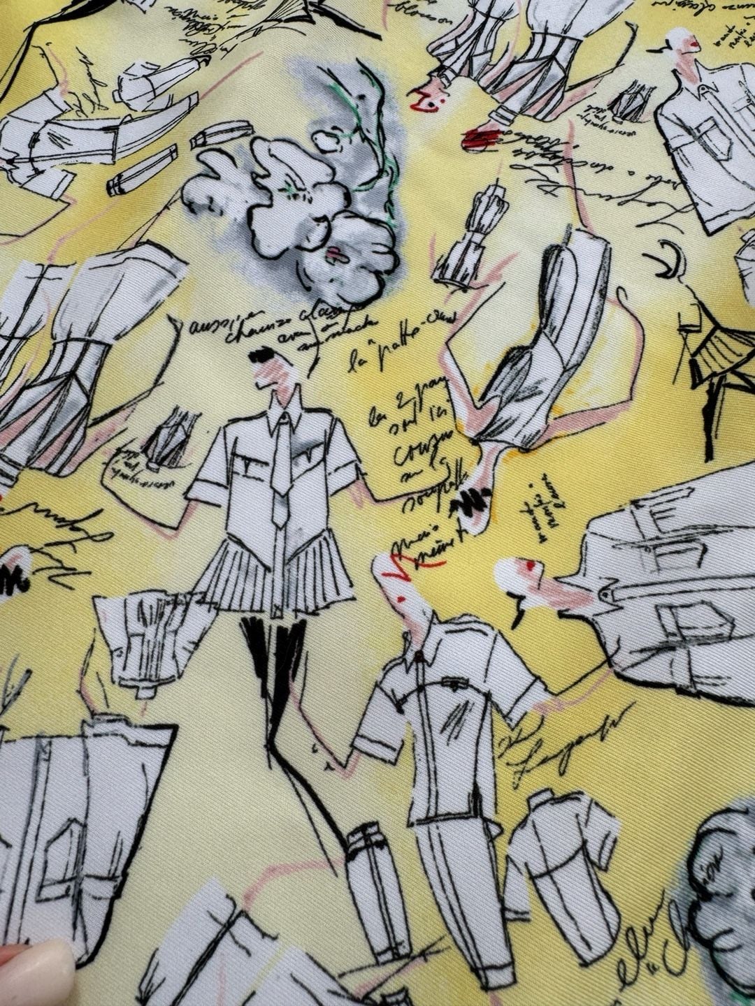 Karl Lagerfeld Paris Yellow Sketch Print Sheath Dress Ruched Sleeve Size 4 11