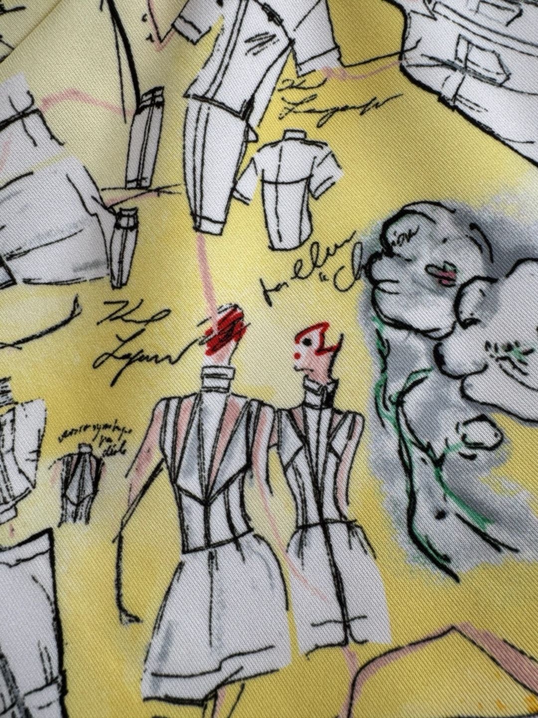Karl Lagerfeld Paris Yellow Sketch Print Sheath Dress Ruched Sleeve Size 4 12