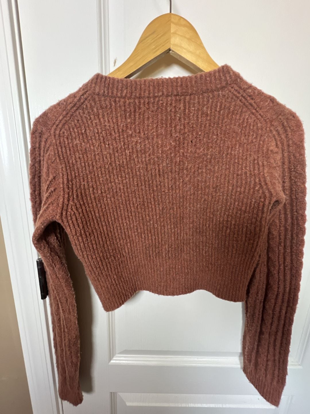 Urban Outfitters Cropped Cable Knit Fuzzy Cardigan in Terracotta 5
