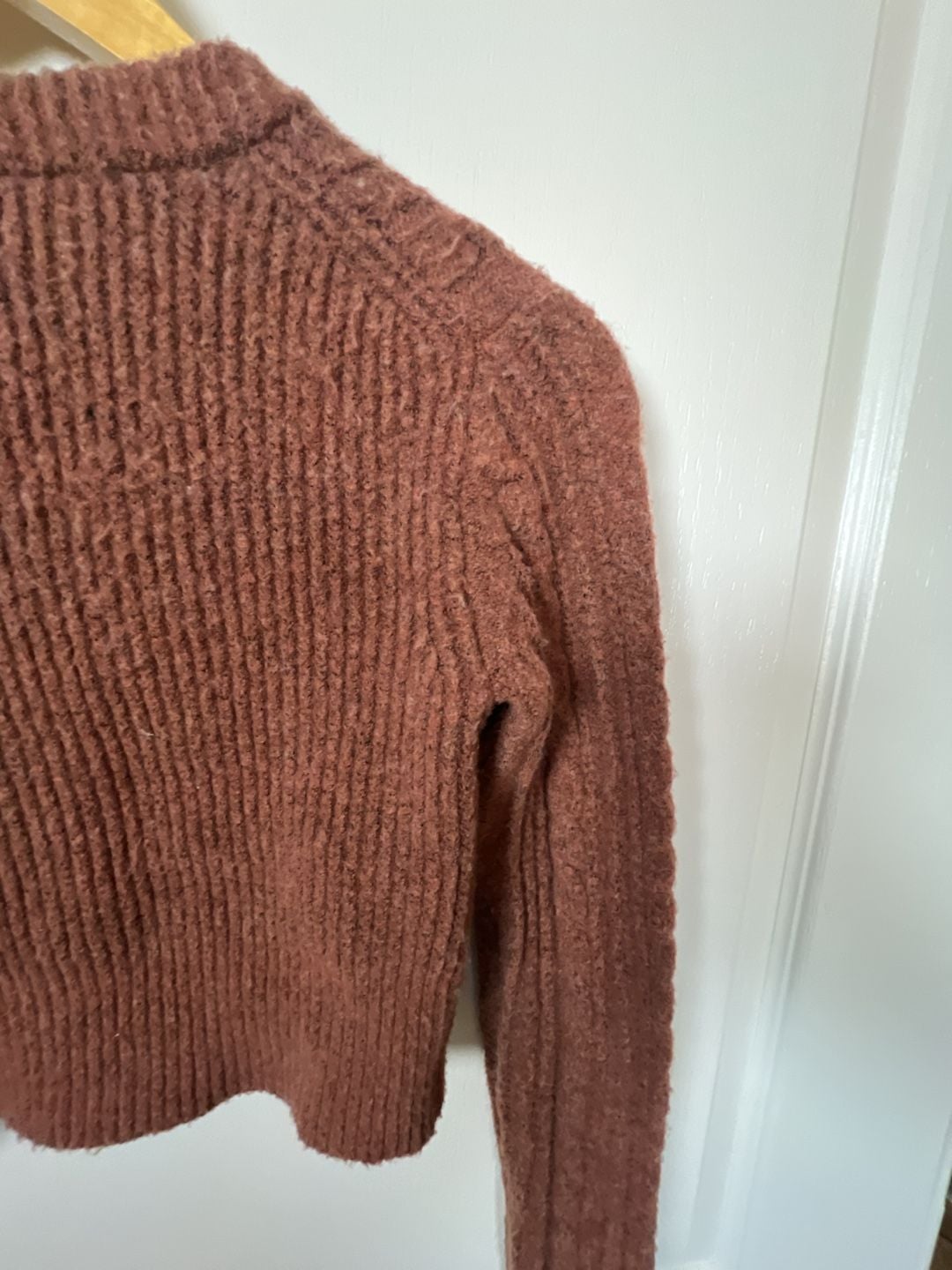 Urban Outfitters Cropped Cable Knit Fuzzy Cardigan in Terracotta 6