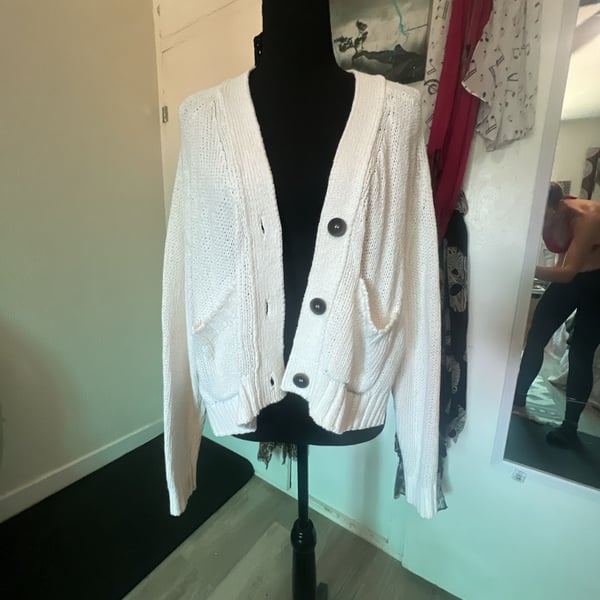 Brochu Walker The Cropped Cardigan in Salt White Cotton Linen Blend