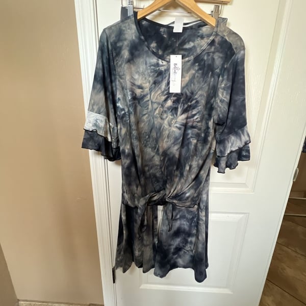 Bellaberry Tie-Dye Ruffle Sleeve Front-Tie Top and Flare Leg Pants Set