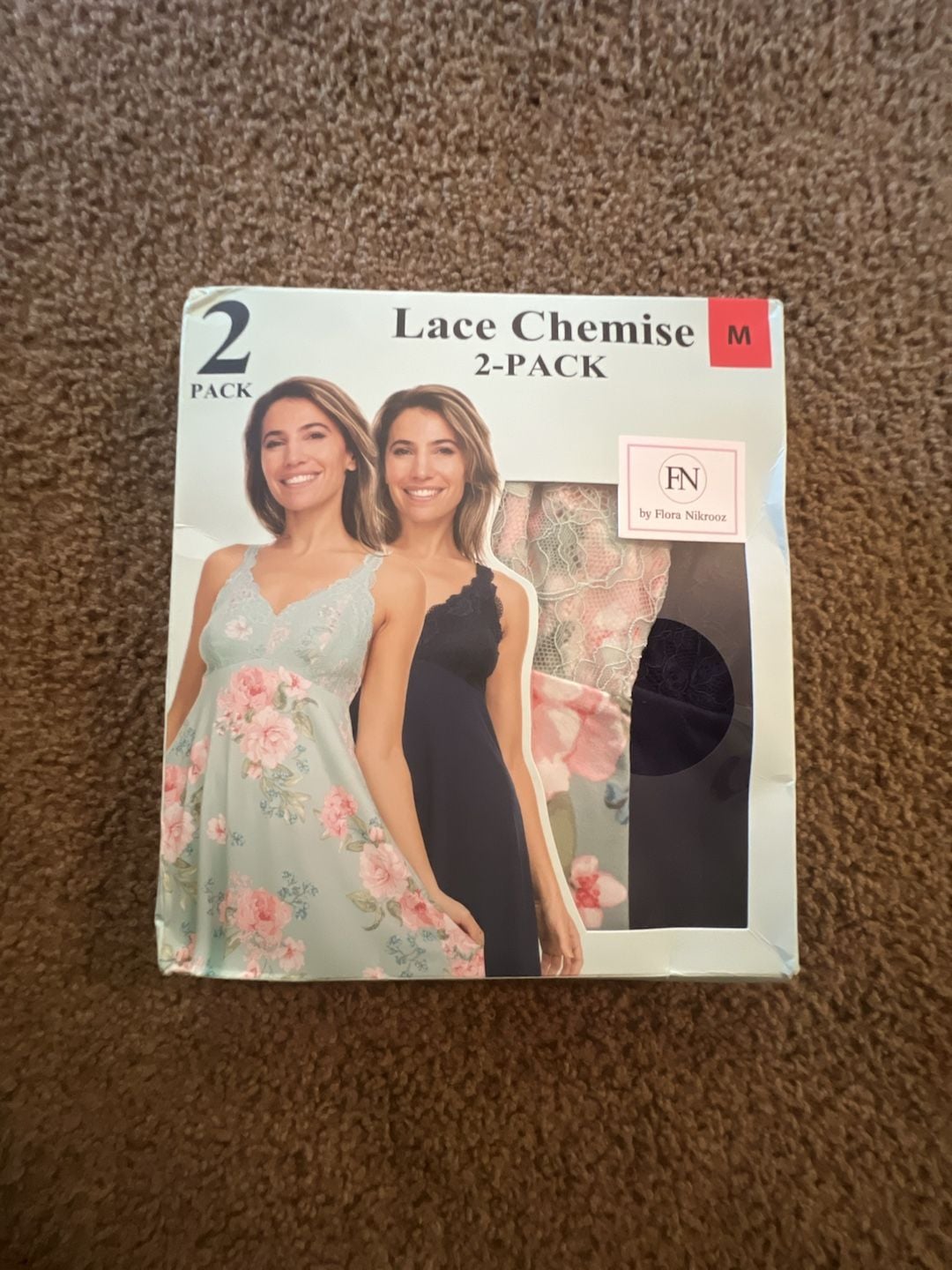 Flora Nikrooz Women's Lace Chemise 2-Pack, Floral and Navy, Size Medium 1