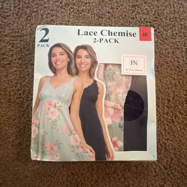 Flora Nikrooz Women's Lace Chemise 2-Pack, Floral and Navy, Size Medium
