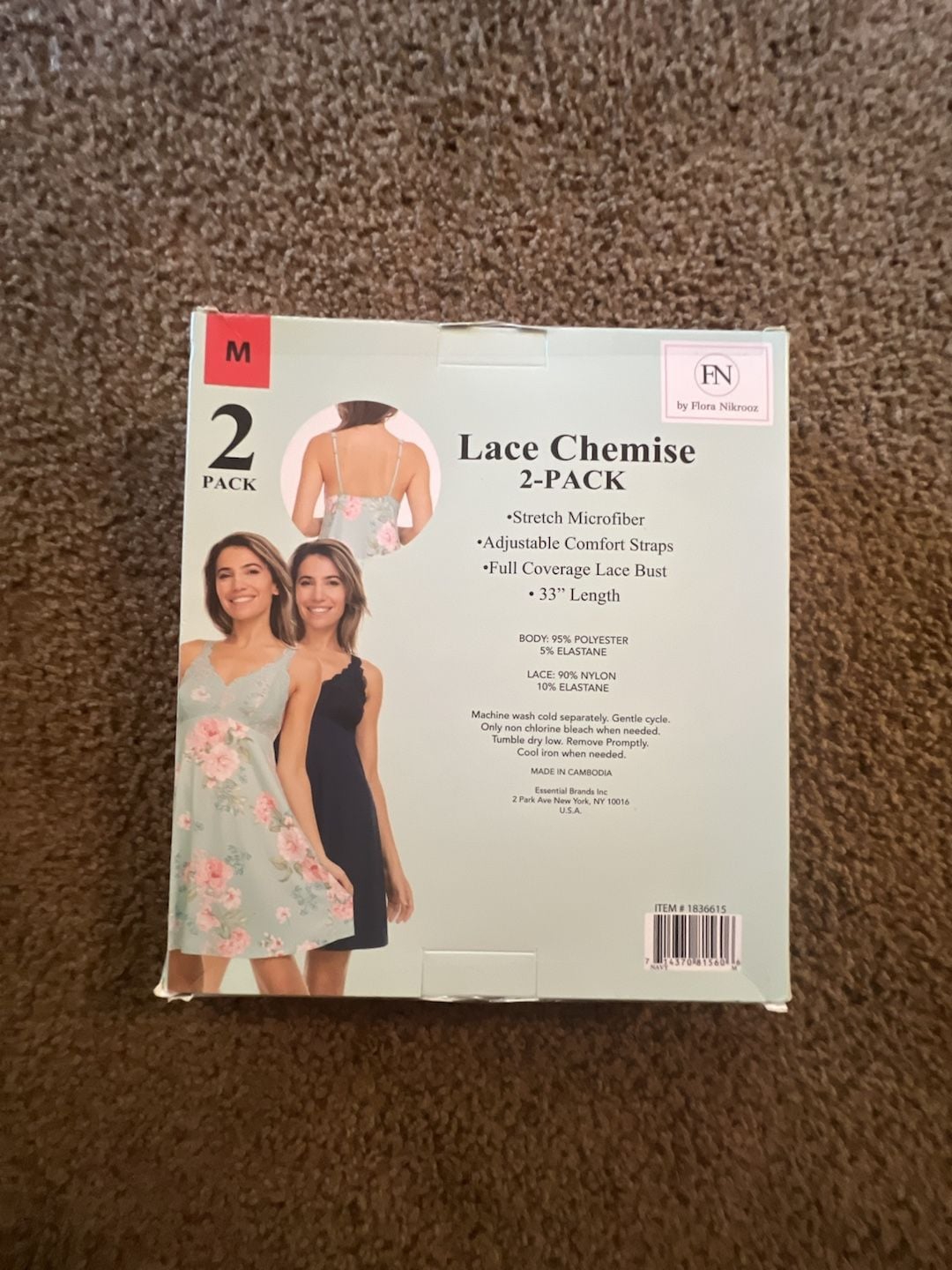 Flora Nikrooz Women's Lace Chemise 2-Pack, Floral and Navy, Size Medium 2