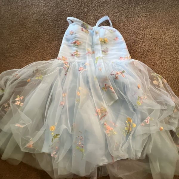 Sidajoli Blue Tulle Floral Embroidered Corset Homecoming Fairy Dress