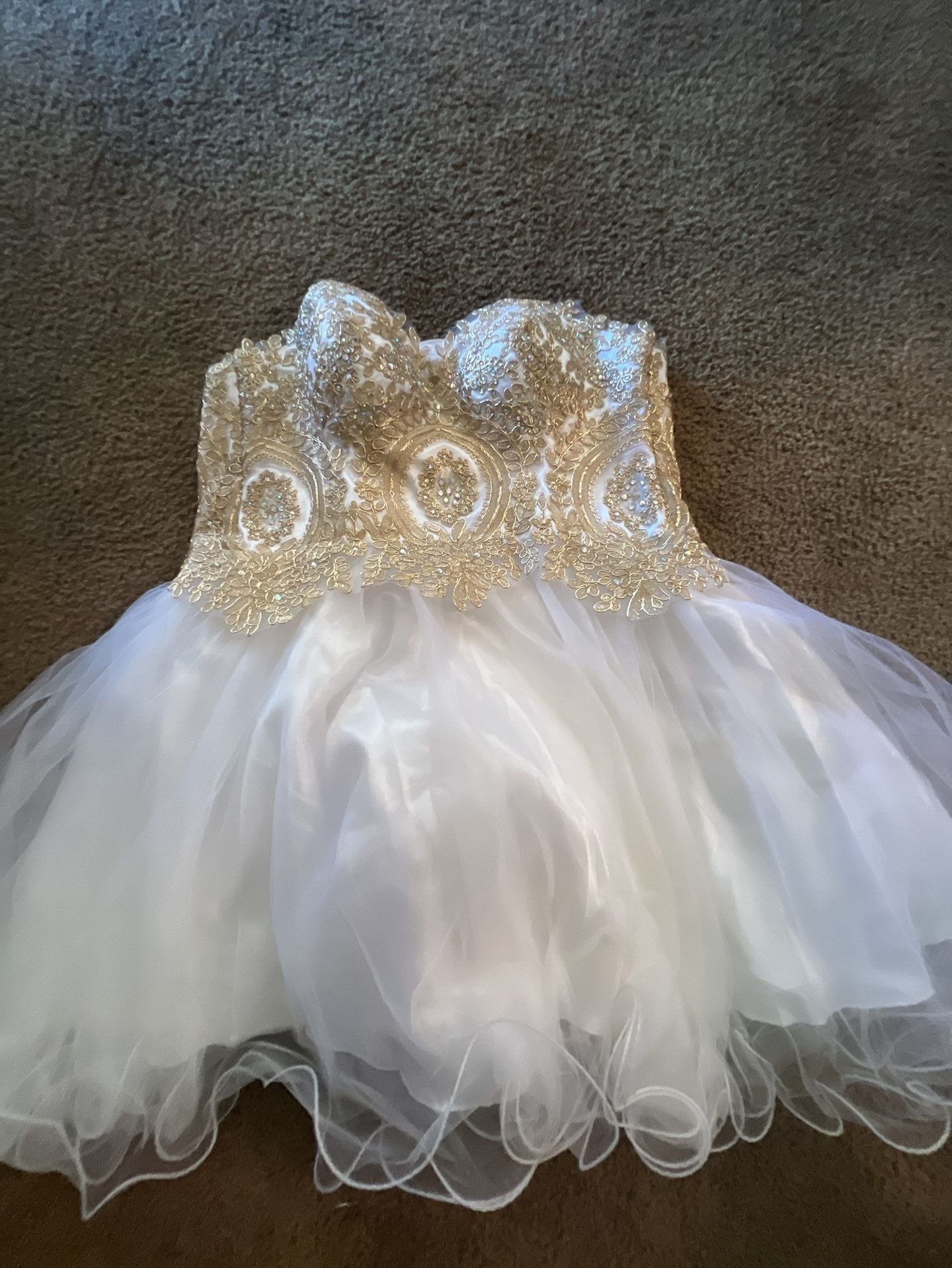Star Box White and Gold Lace Corset Tulle Prom Cocktail Dress 2