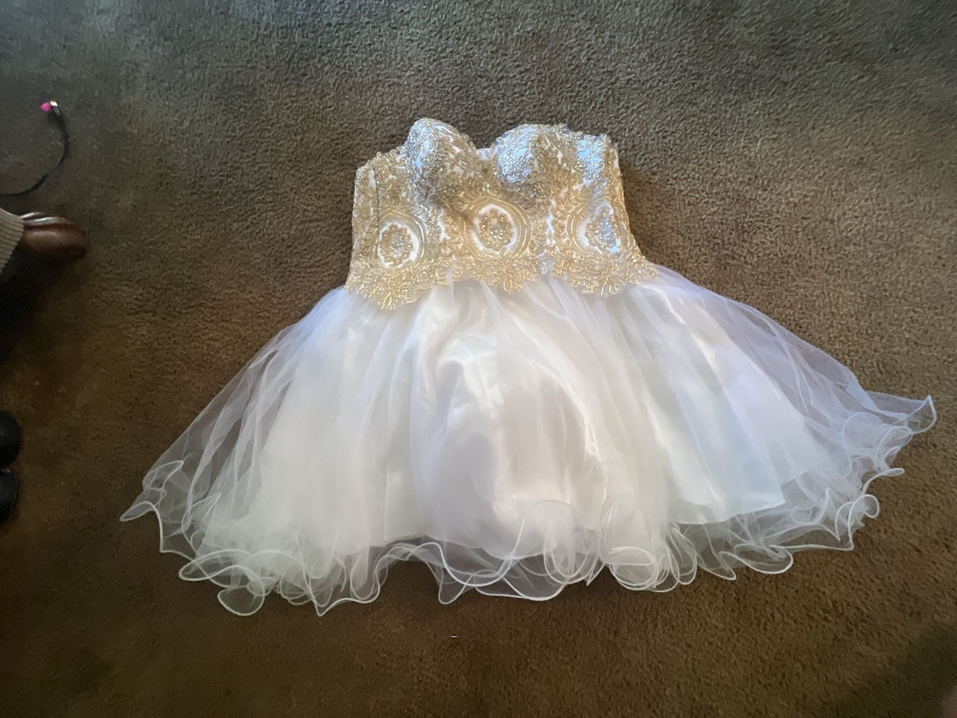 Star Box White and Gold Lace Corset Tulle Prom Cocktail Dress 3