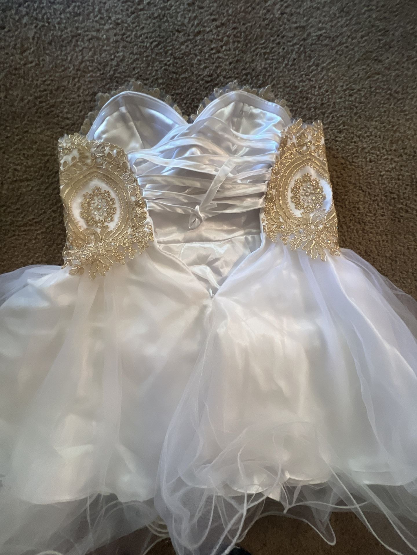 Star Box White and Gold Lace Corset Tulle Prom Cocktail Dress 4
