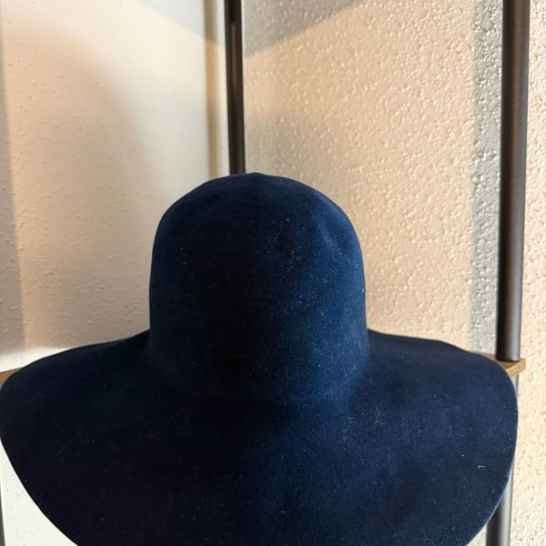 Borsalino Antica Casa Navy Blue Fur Felt Velour Capeline Floppy Hat