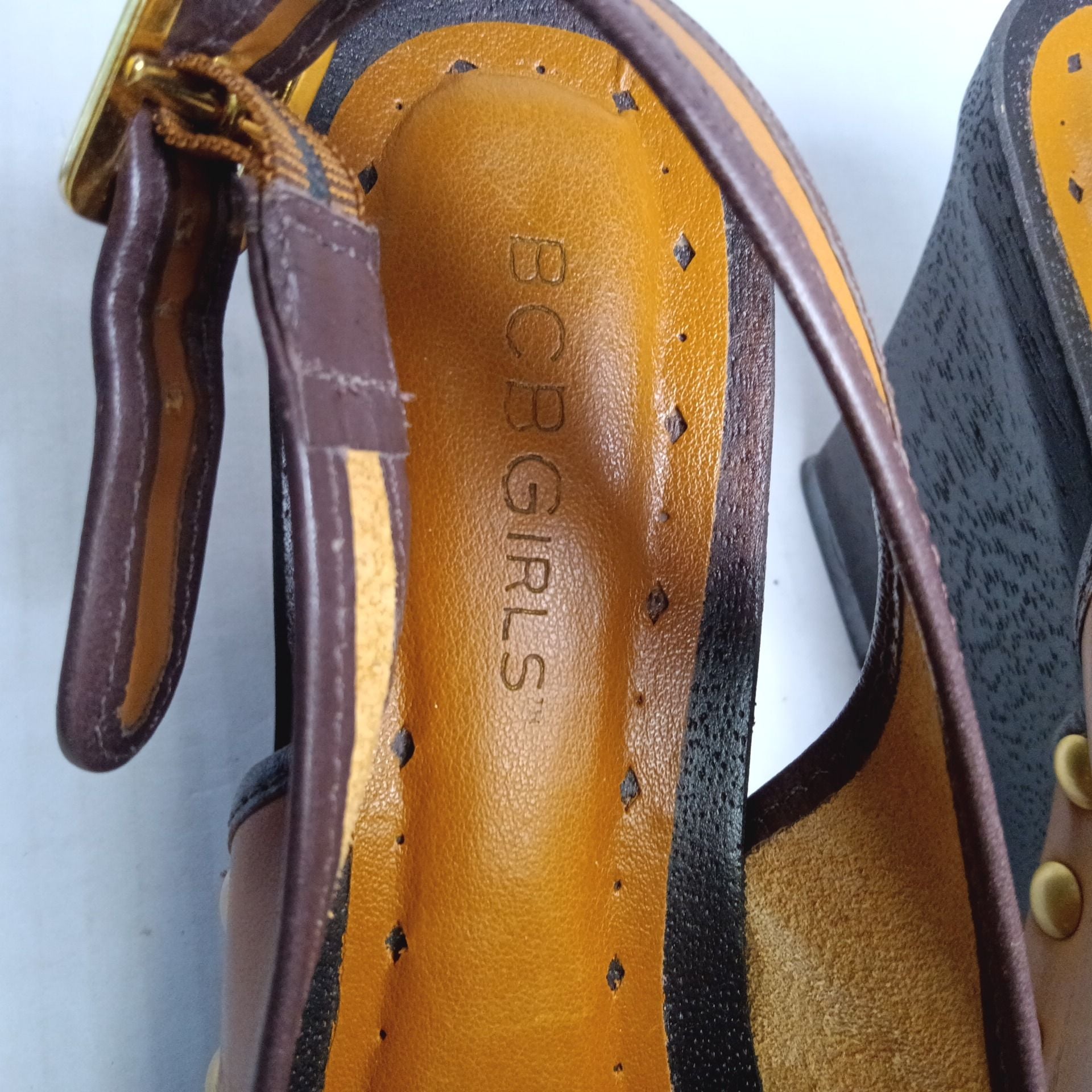 BCBGirls Leather Studded Slingback Wedge Sandals 8