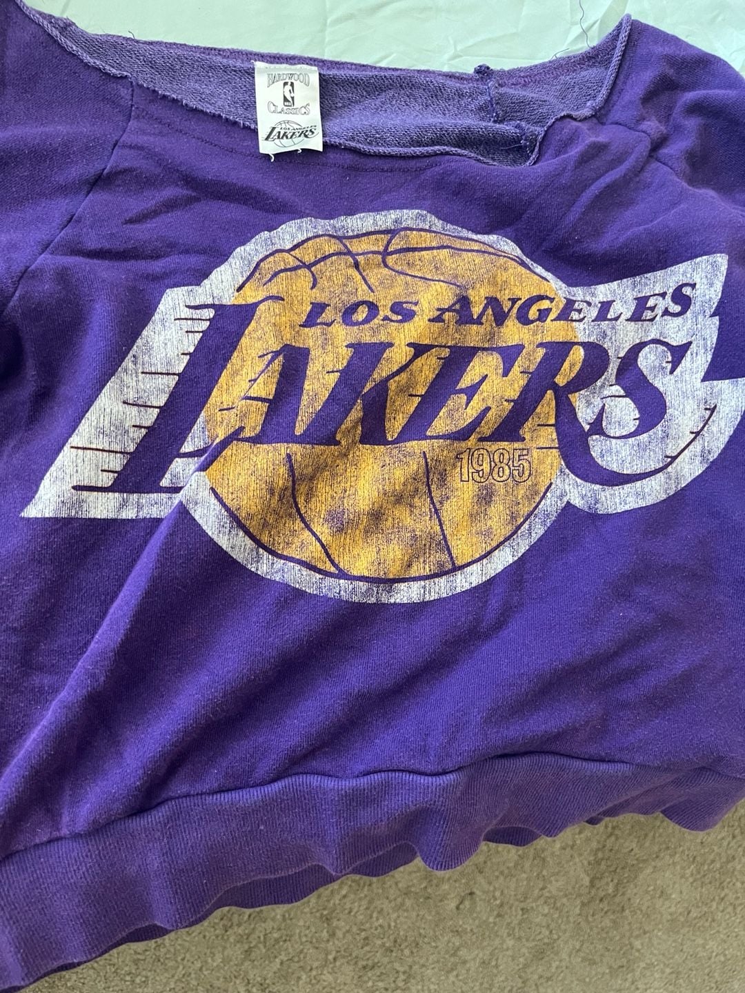 Hardwood Classics Los Angeles Lakers Off-The-Shoulder Pullover Sweatshirt- S 2