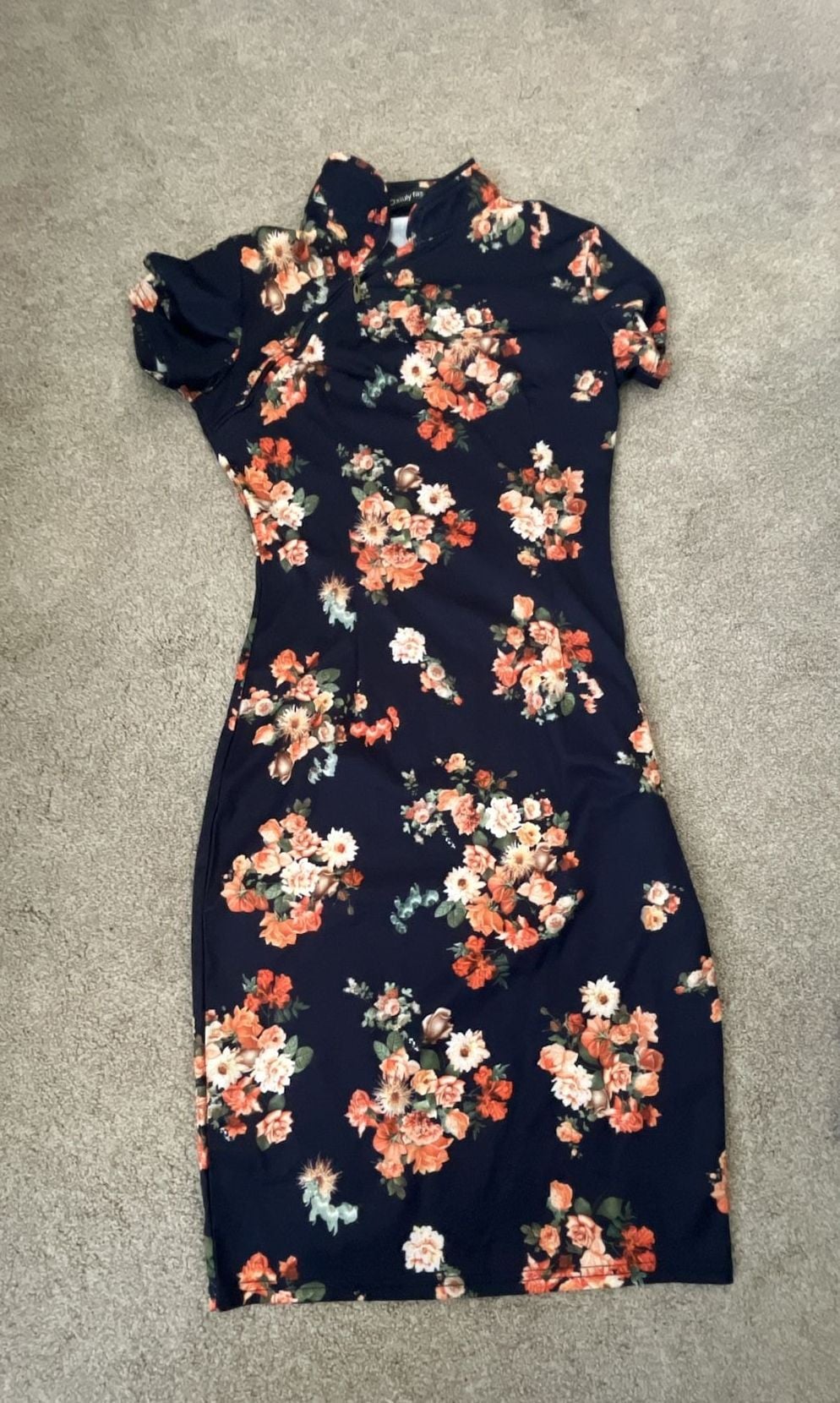 Oxiuly Fashion Floral Print Sleeve Bodycon Sheath Dress- S 2