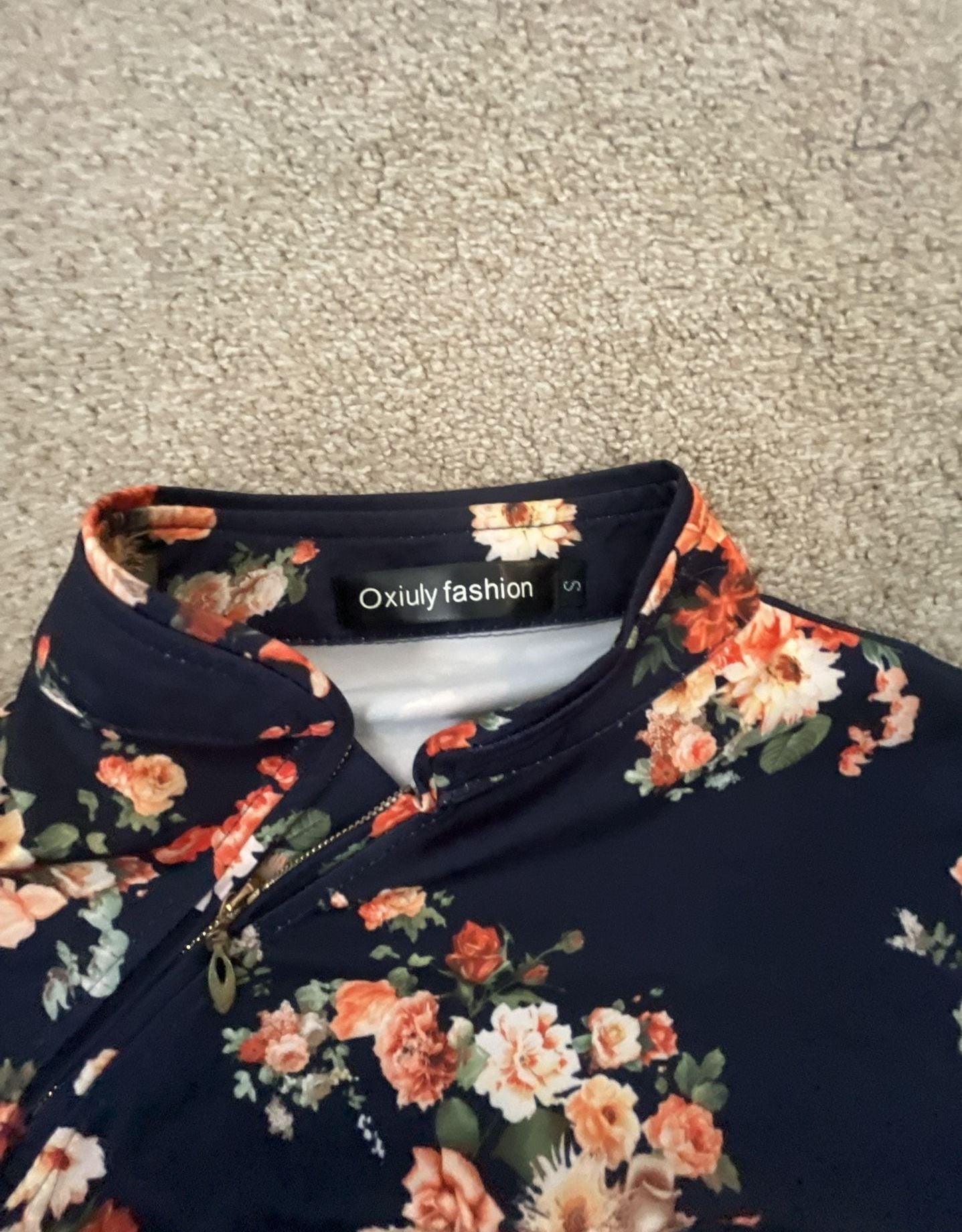 Oxiuly Fashion Floral Print Sleeve Bodycon Sheath Dress- S 3