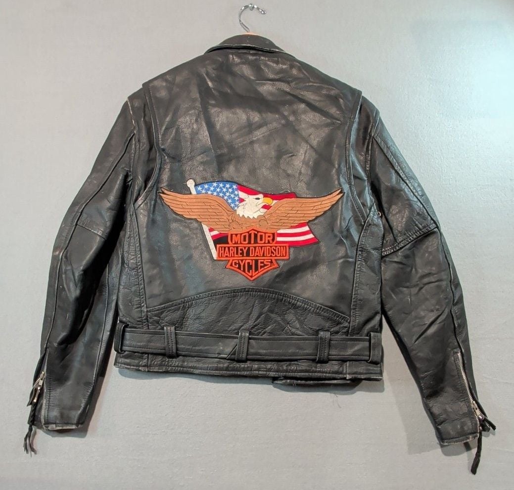 Vintage Harley-Davidson Leather Biker Jacket with Embroidered Eagle Back Patch 7
