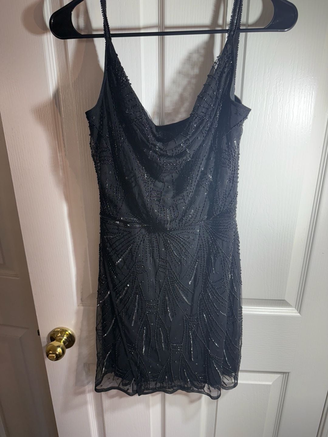 Altar'd State Black Beaded Art Deco Mini Dress with Cowl Neck 2