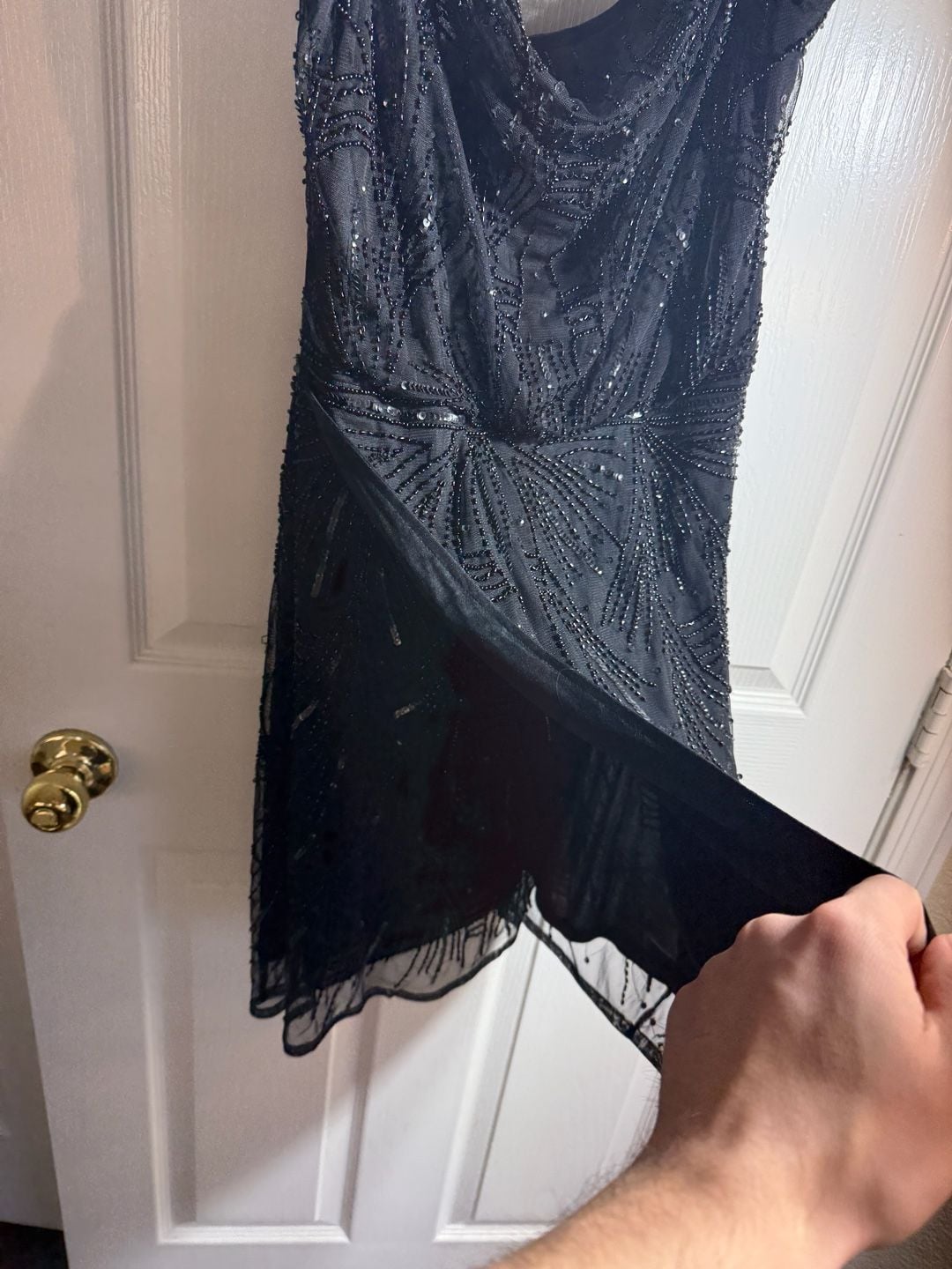 Altar'd State Black Beaded Art Deco Mini Dress with Cowl Neck 3