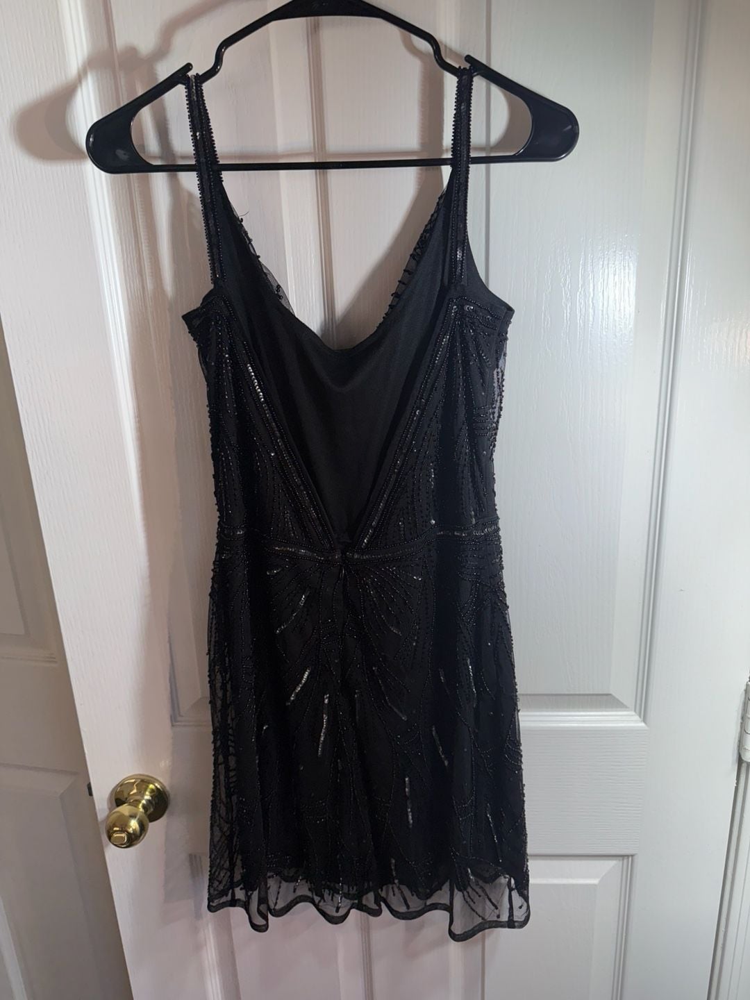 Altar'd State Black Beaded Art Deco Mini Dress with Cowl Neck 5