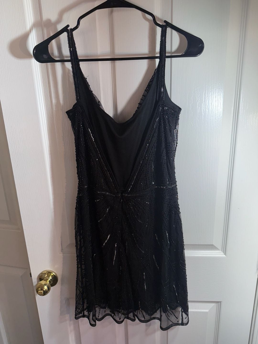 Altar'd State Black Beaded Art Deco Mini Dress with Cowl Neck 6