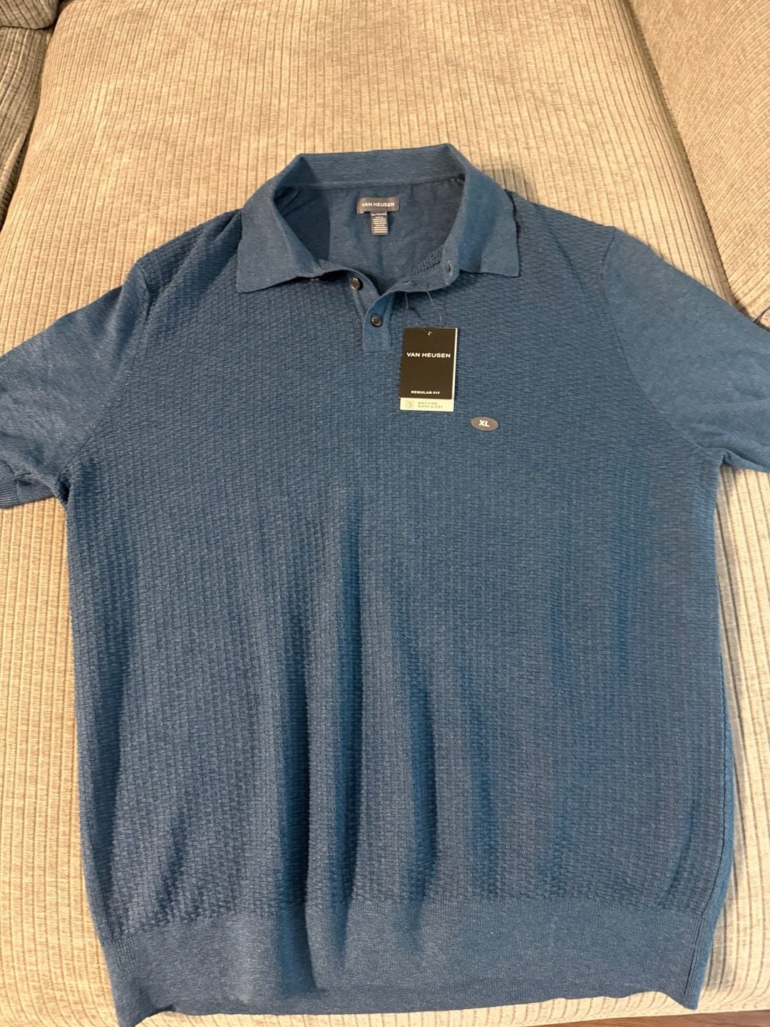 Van Heusen Regular Fit Men's Waffle Knit Short Sleeve Polo Sweater Shirt 2