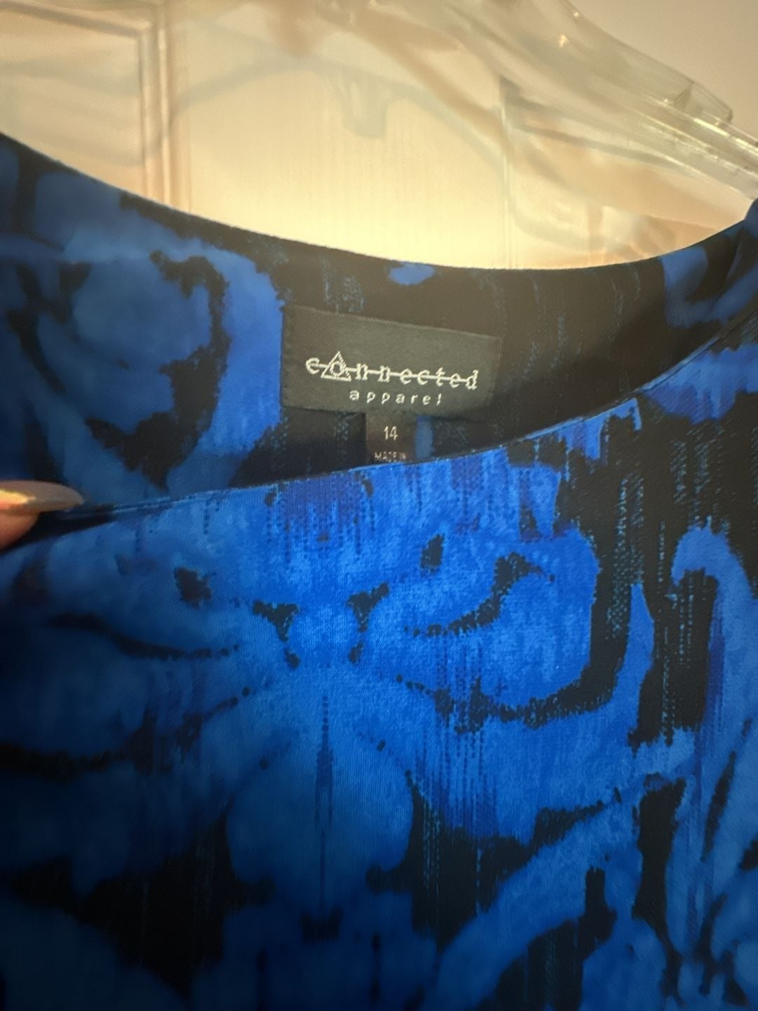 Connected Apparel Blue and Black Damask Ruched Sheath Dress 3
