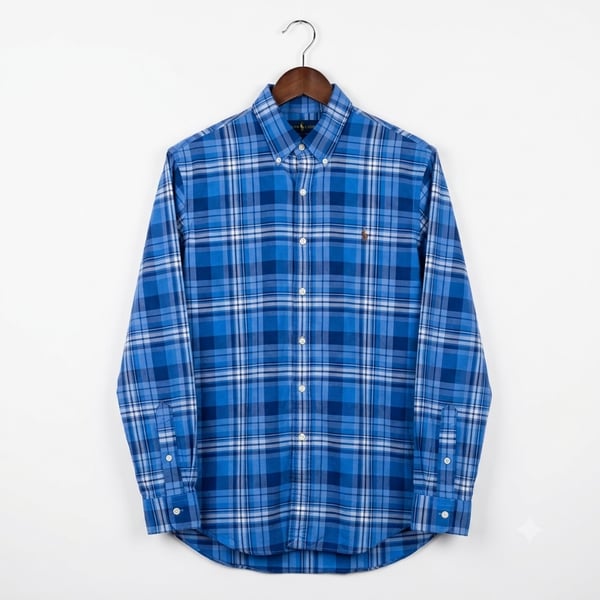 Polo Ralph Lauren Blue Plaid Cotton Oxford Button-Down Shirt