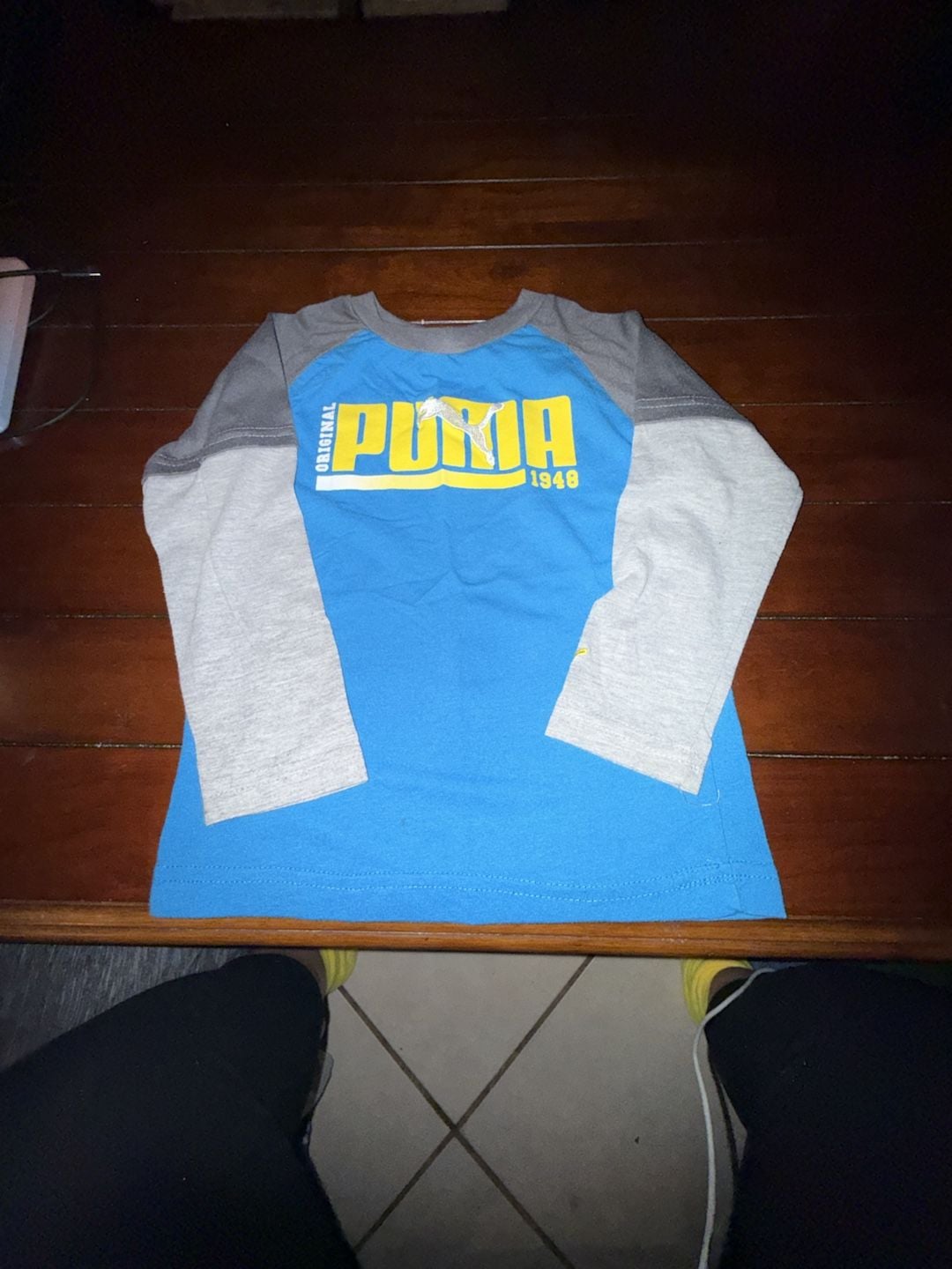 Puma T-Shirt Long Sleeve Crew Neck Printed Black and Cream Size M 10-12Y 2