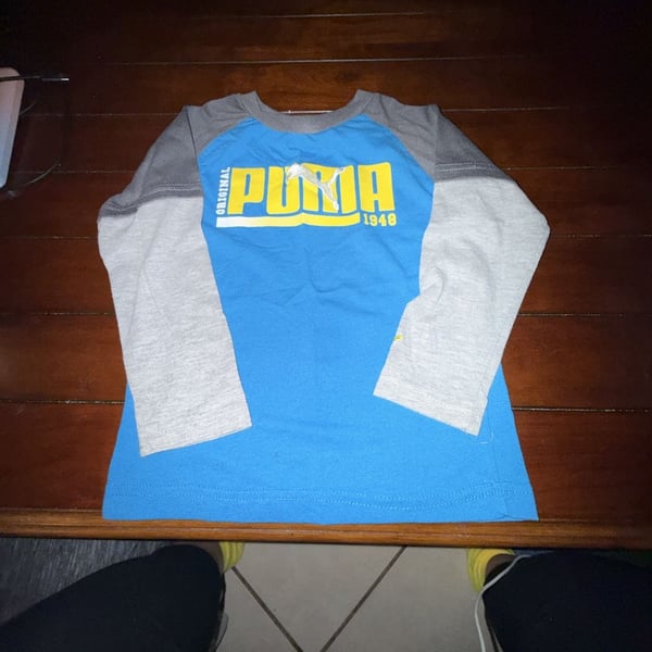 Puma T-Shirt Long Sleeve Crew Neck Printed Black and Cream Size M 10-12Y