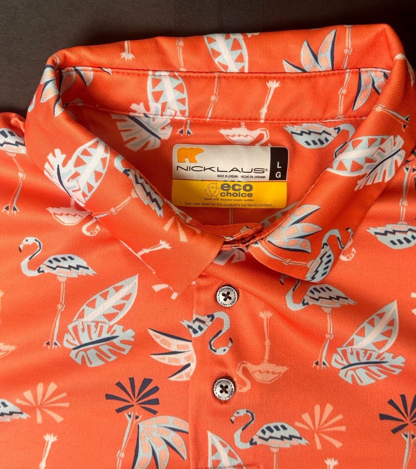 Jack Nicklaus Eco Choice Orange Flamingo Performance Golf Polo 3