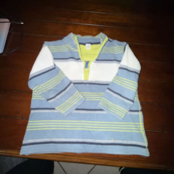 Shirt Fleece Striped Size 4T Boys Green Blue Black Long Sleeve Place