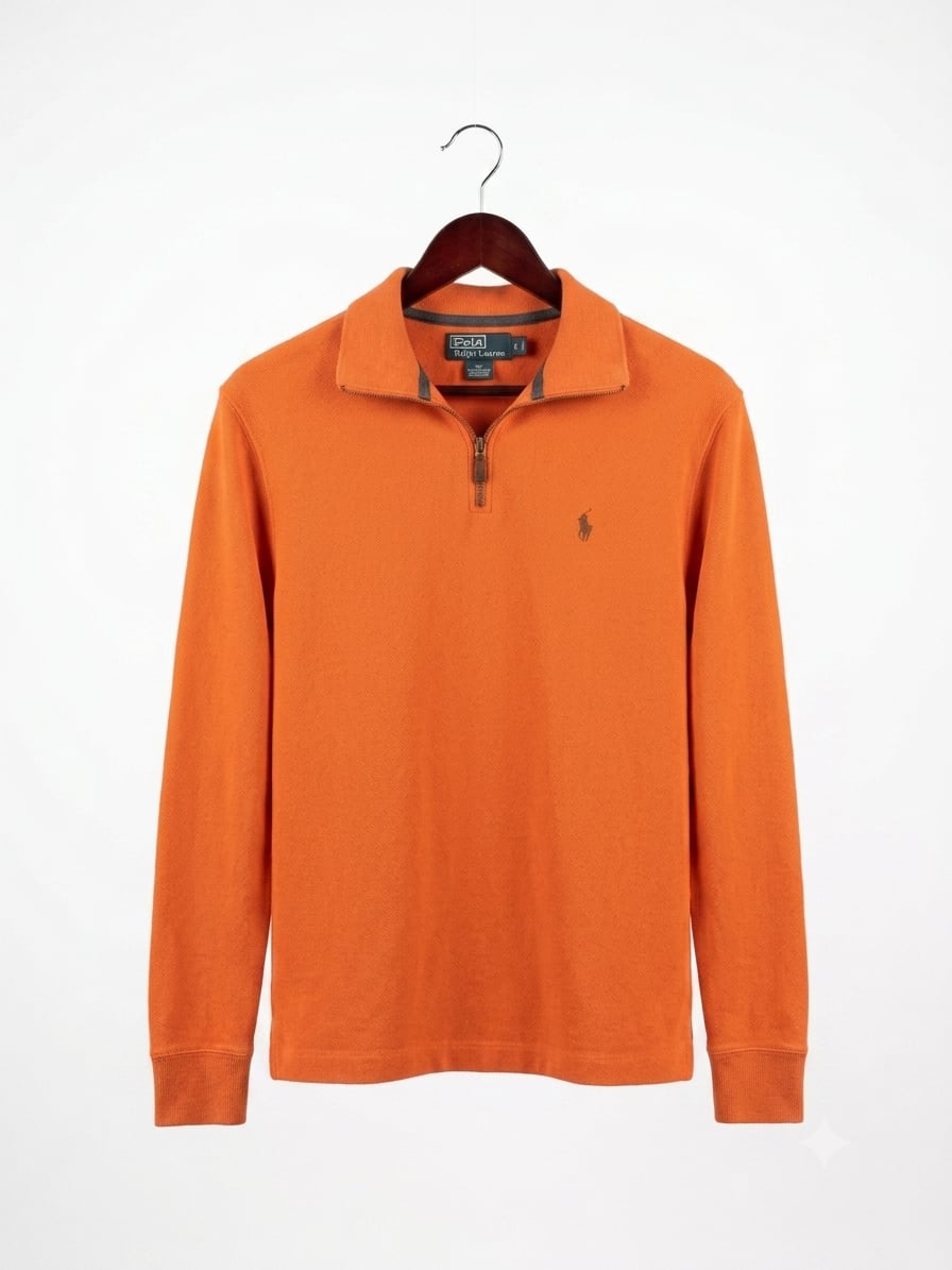 Polo Ralph Lauren Orange Pima Cotton 1/4 Zip Pullover Sweater 2