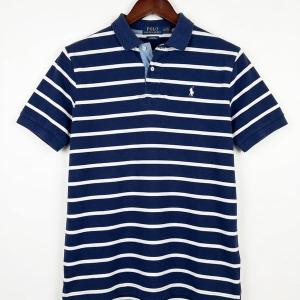 Polo Ralph Lauren Men's Custom Slim Fit Striped Mesh Polo Shirt Navy/Pique Shirt