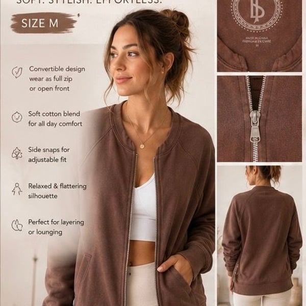 Women's Brown Drawstring zip-through hoodie