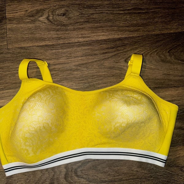 Cacique Cotton Lightly Lined No-Wire Scoop Bra Yellow Floral Lace 