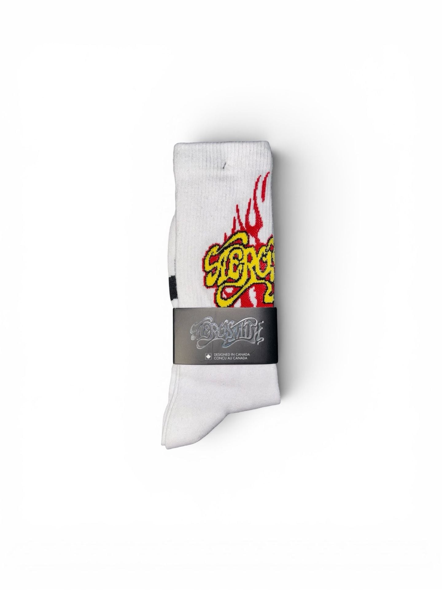 Aerosmith Flaming Logo White Crew Socks 1