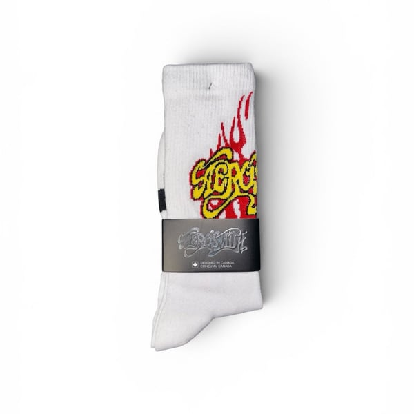 Aerosmith Flaming Logo White Crew Socks
