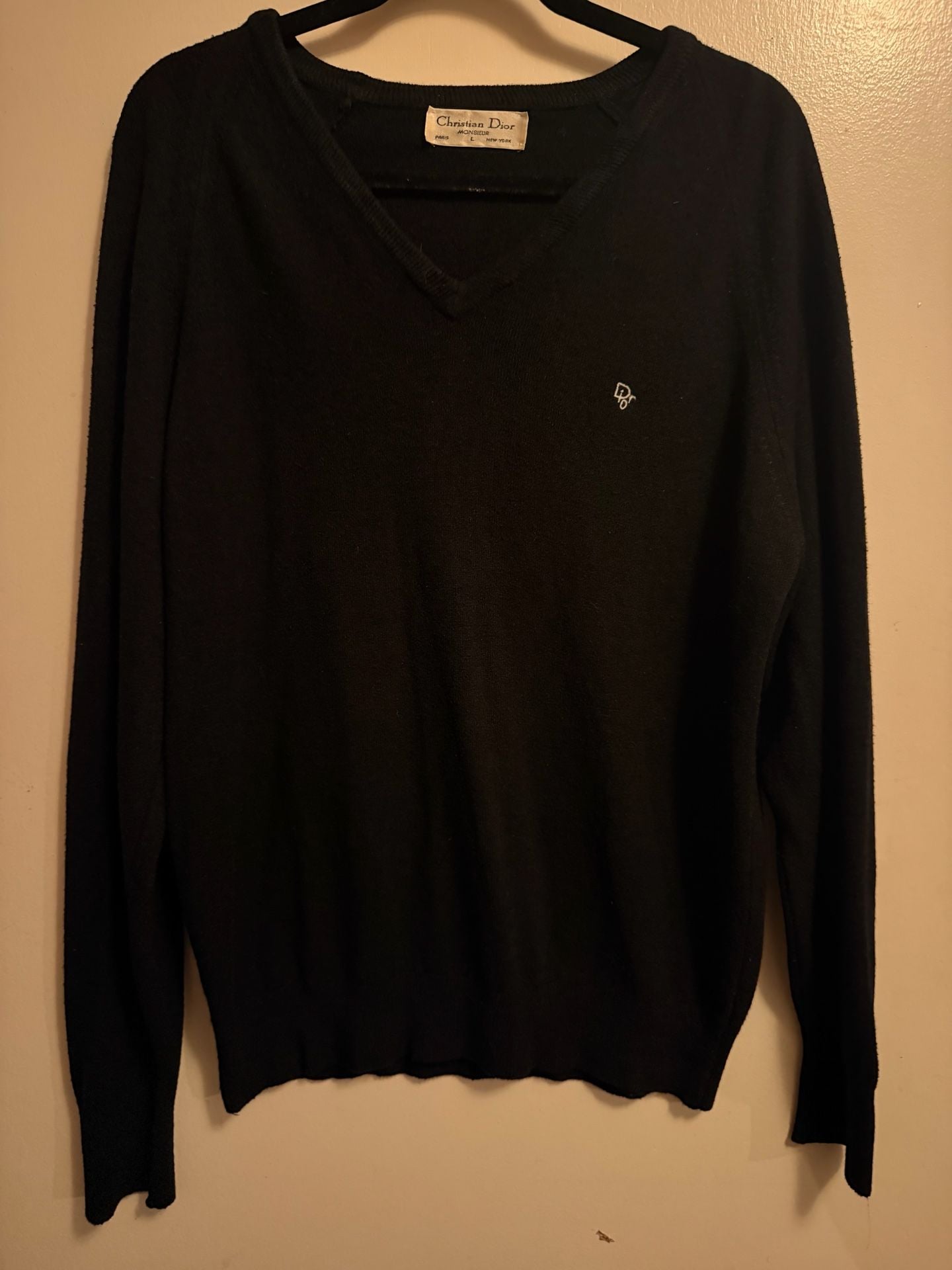 Vintage Christian Dior Monsieur V-Neck Sweater with Embroidered Logo 2
