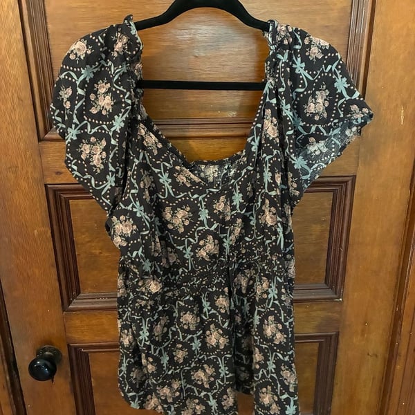 Torrid Plus Size V-Neck Flutter-Sleeve Smocked-Waist Floral Blouse
