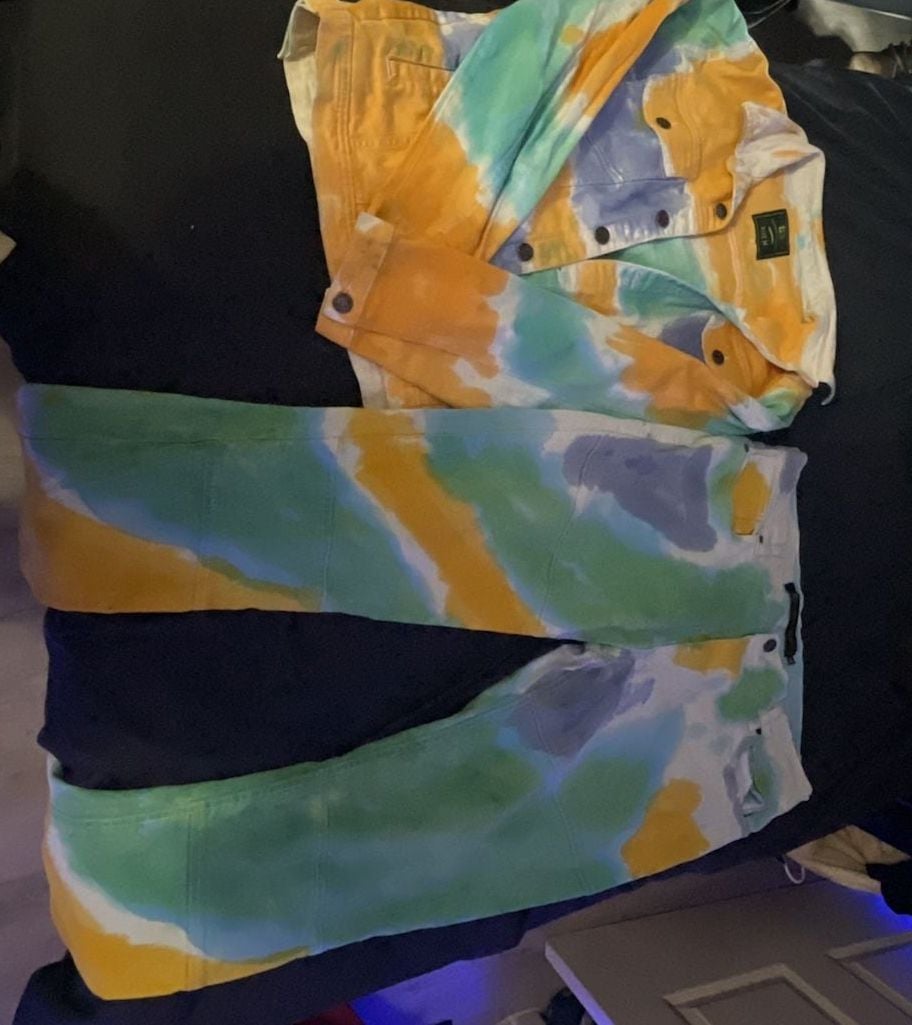 Sacred Crown Men's 2-Piece Tie-Dye Denim Set: Trucker Jacket and Matching Jeans 1