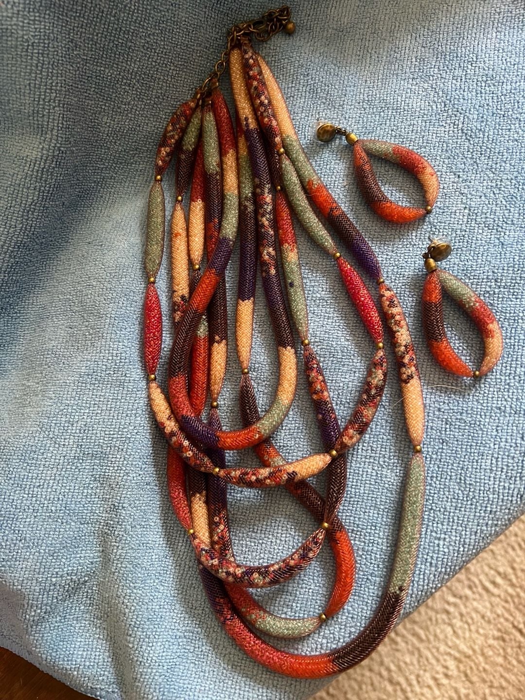 Chico's Multi-Strand Mesh Tube Beaded Necklace and Teardrop Earring Set 2