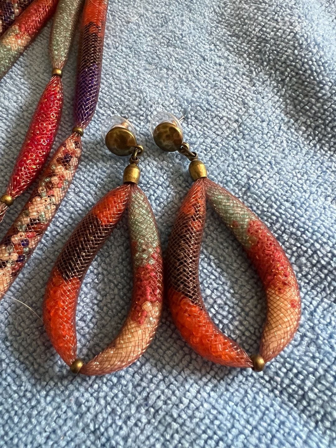 Chico's Multi-Strand Mesh Tube Beaded Necklace and Teardrop Earring Set 3
